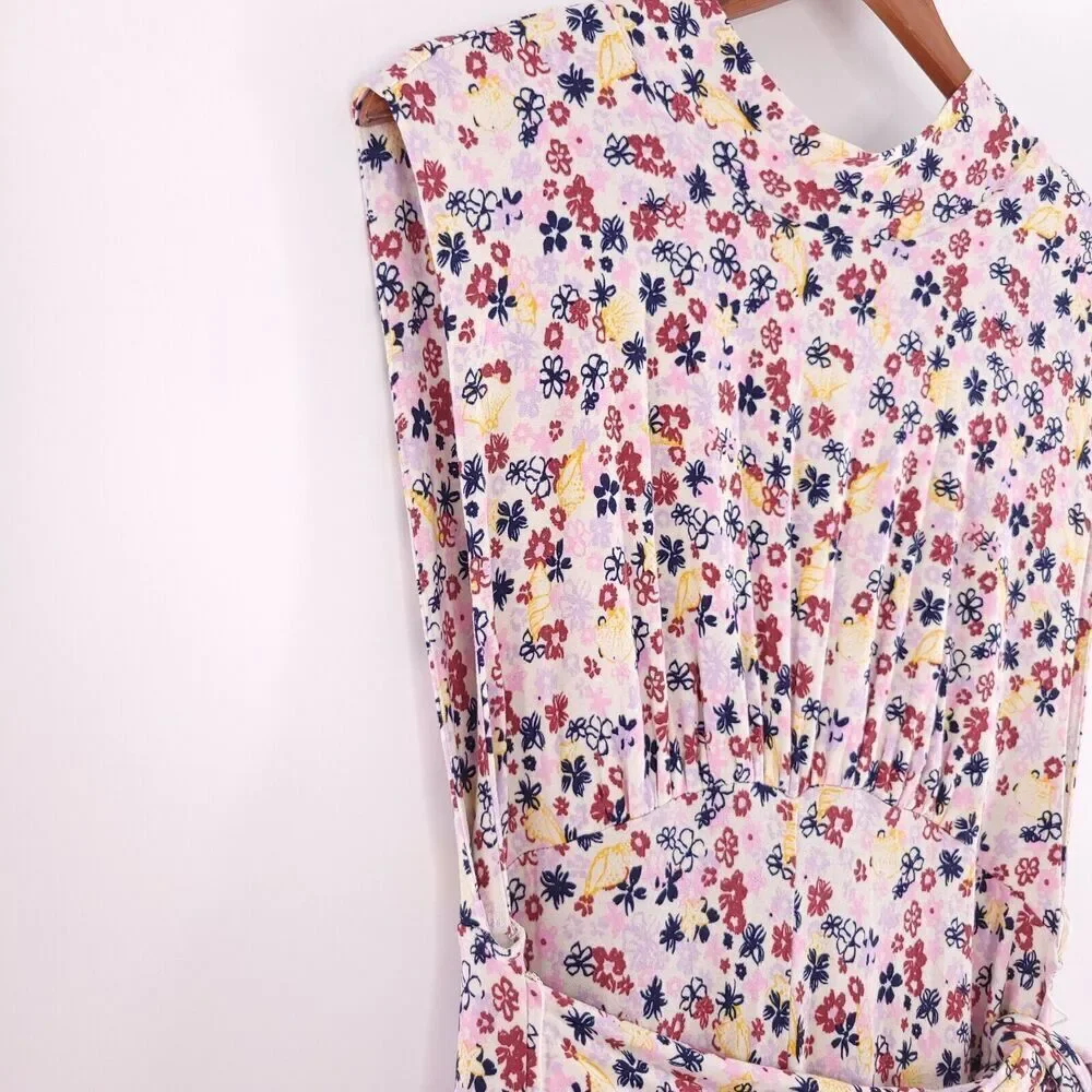 Free People Vibe Check Tie Waist Jumpsuit Tea Ditsy Print Size Medium